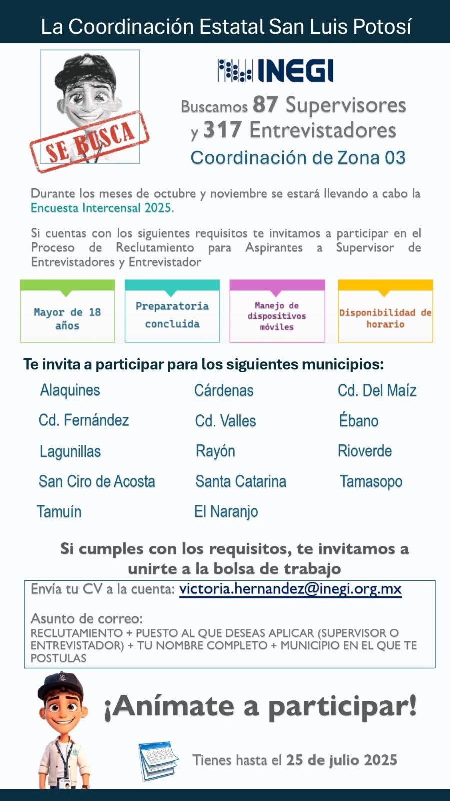 ¡Oportunidad Laboral en INEGI San Luis Potosí para la Encuesta Intercensal 2025!