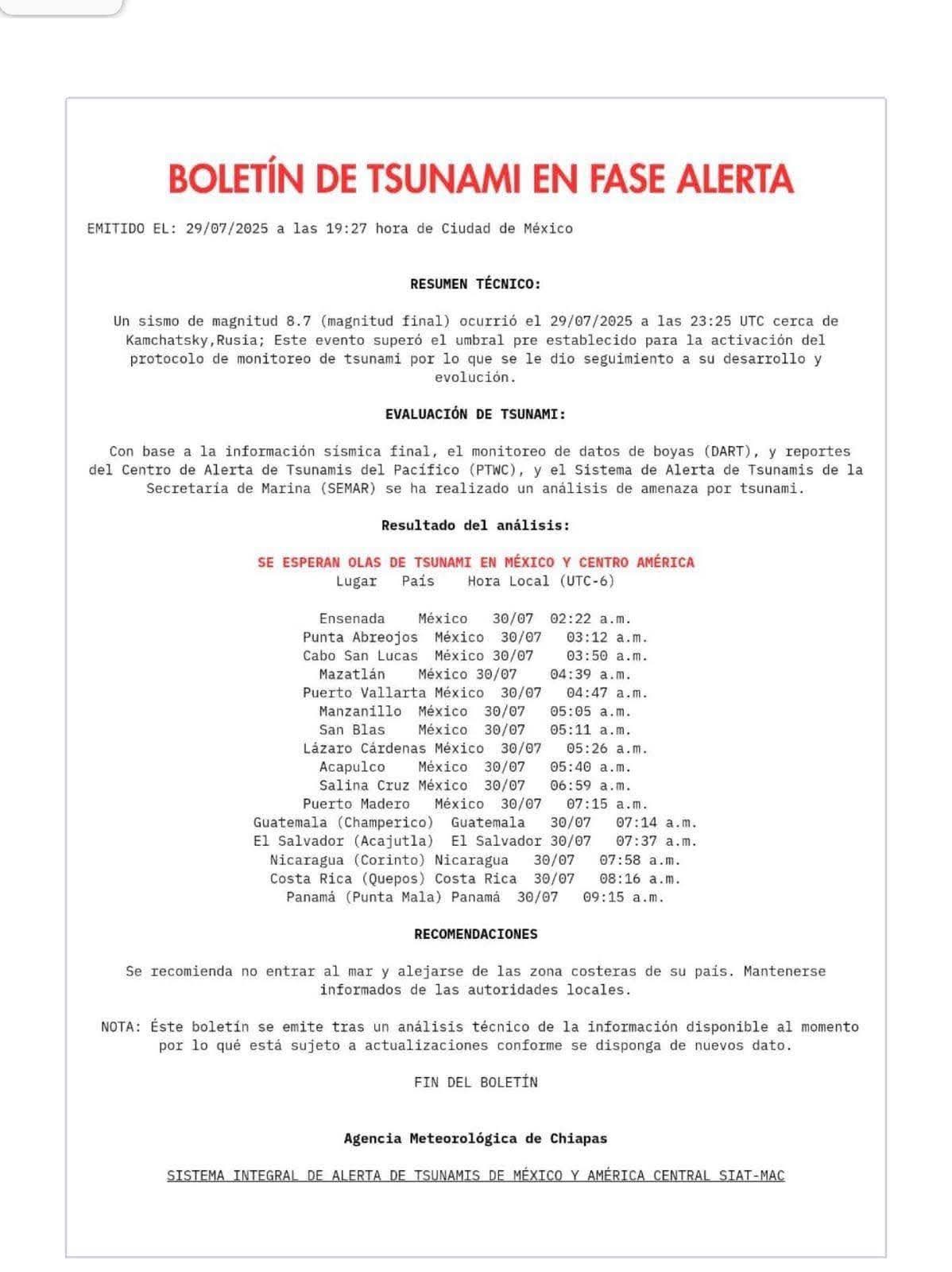 🌊🚨 ¡Alerta de Tsunami en México Tras Terremoto en Rusia! 🚨🌊