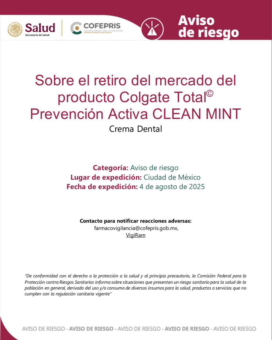 🚨 ¡Aviso de Riesgo Sanitario!