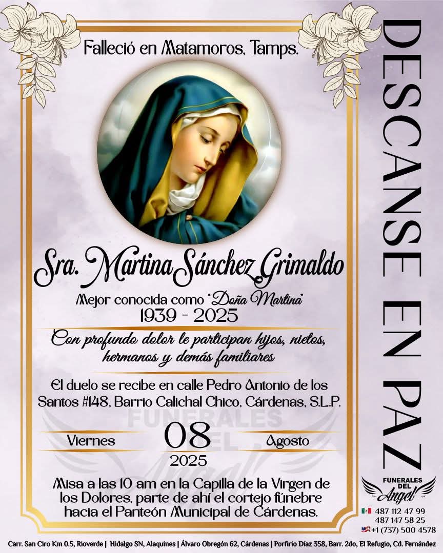 FALLECIO LA SEÑORA MARTINA SANCHEZ GRIMALDO