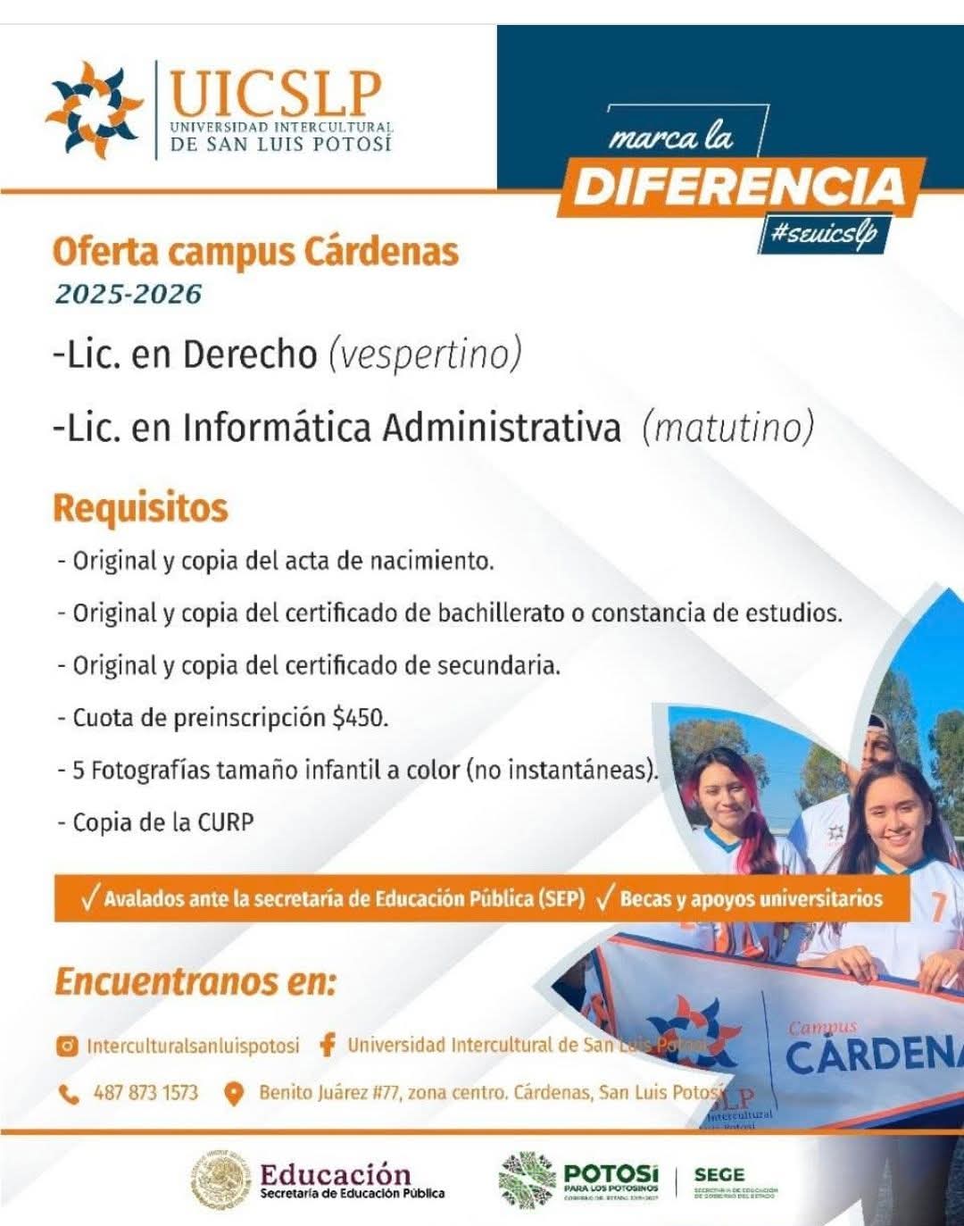 Oferta académica UIICSLP – Campus Cárdenas 2025-2026