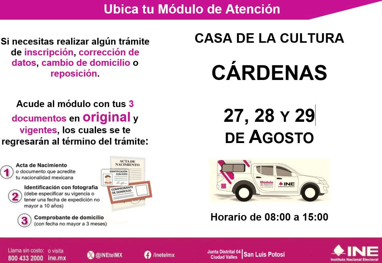 Módulo del INE en Cárdenas para Trámites de Credencial de Elector