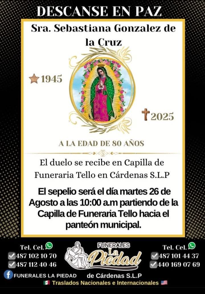 Anuncio de fallecimiento: Sebastiana González de la Cruz