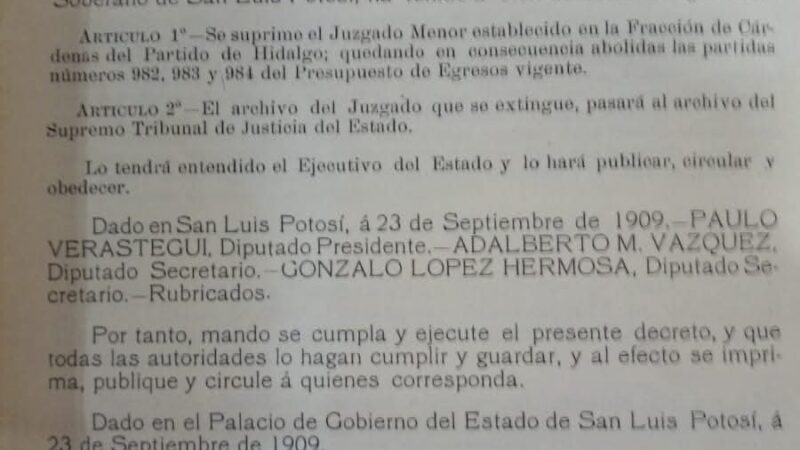 2,255.- DOCUMENTO HISTORICO.UN DECRETO DE 1909.