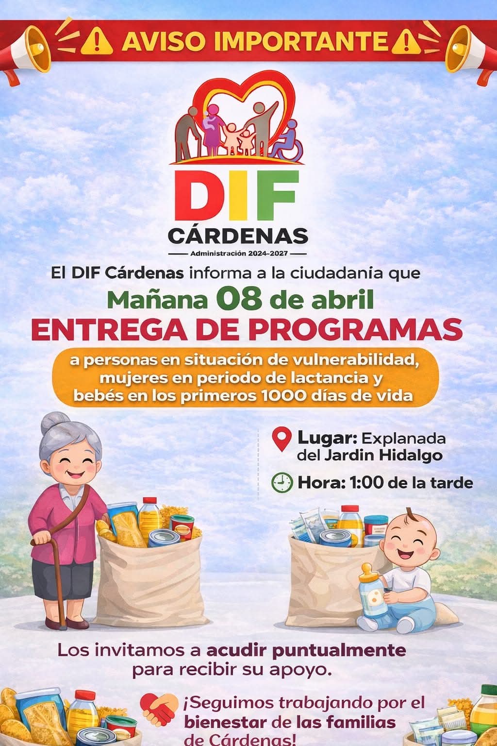 📢✨ ¡AVISO IMPORTANTE! ✨📢El Sistema Municipal DIF de Cárdenas informa a la ciudadanía beneficiaria de los siguientes programas: