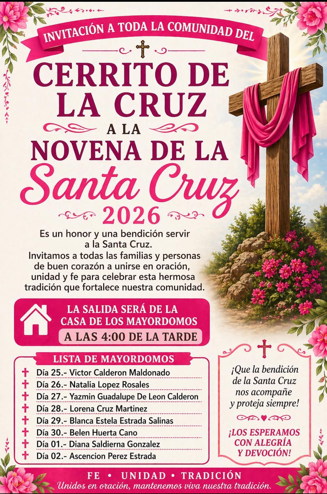 ¡Unidos por la Fe! Inicia la Novena de la Santa Cruz 2026 en Cerrito de la Cruz 🕊️