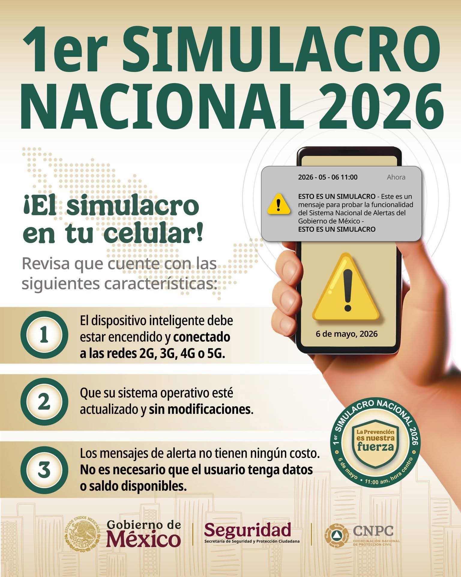 Celulares en todo México sonarán este 6 de mayo por el Primer Simulacro Nacional 2026