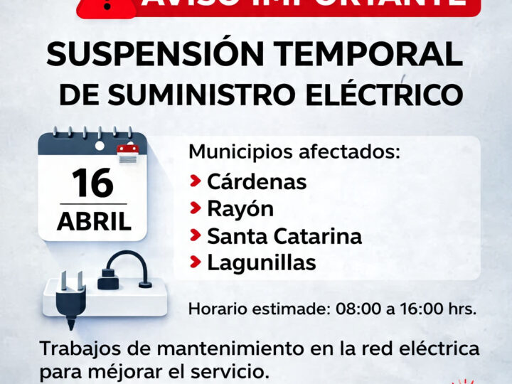 ⚠️ AVISO IMPORTANTE ⚠️🔌 CORTES DE ENERGÍA ELÉCTRICA ESTE 16 DE ABRIL