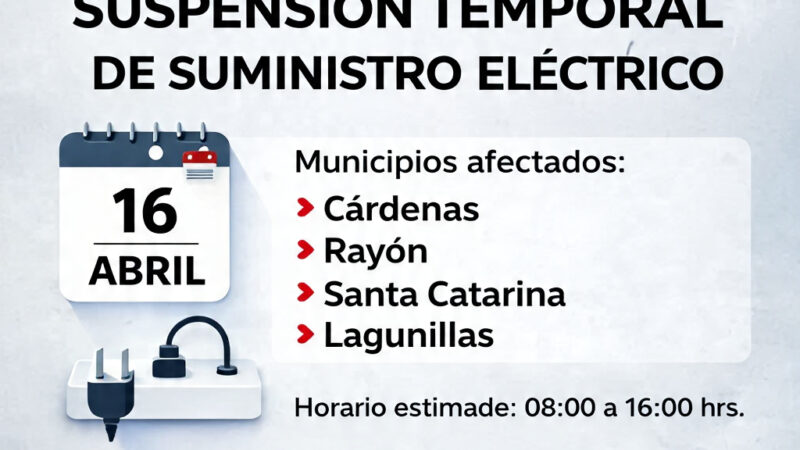 ⚠️ AVISO IMPORTANTE ⚠️🔌 CORTES DE ENERGÍA ELÉCTRICA ESTE 16 DE ABRIL