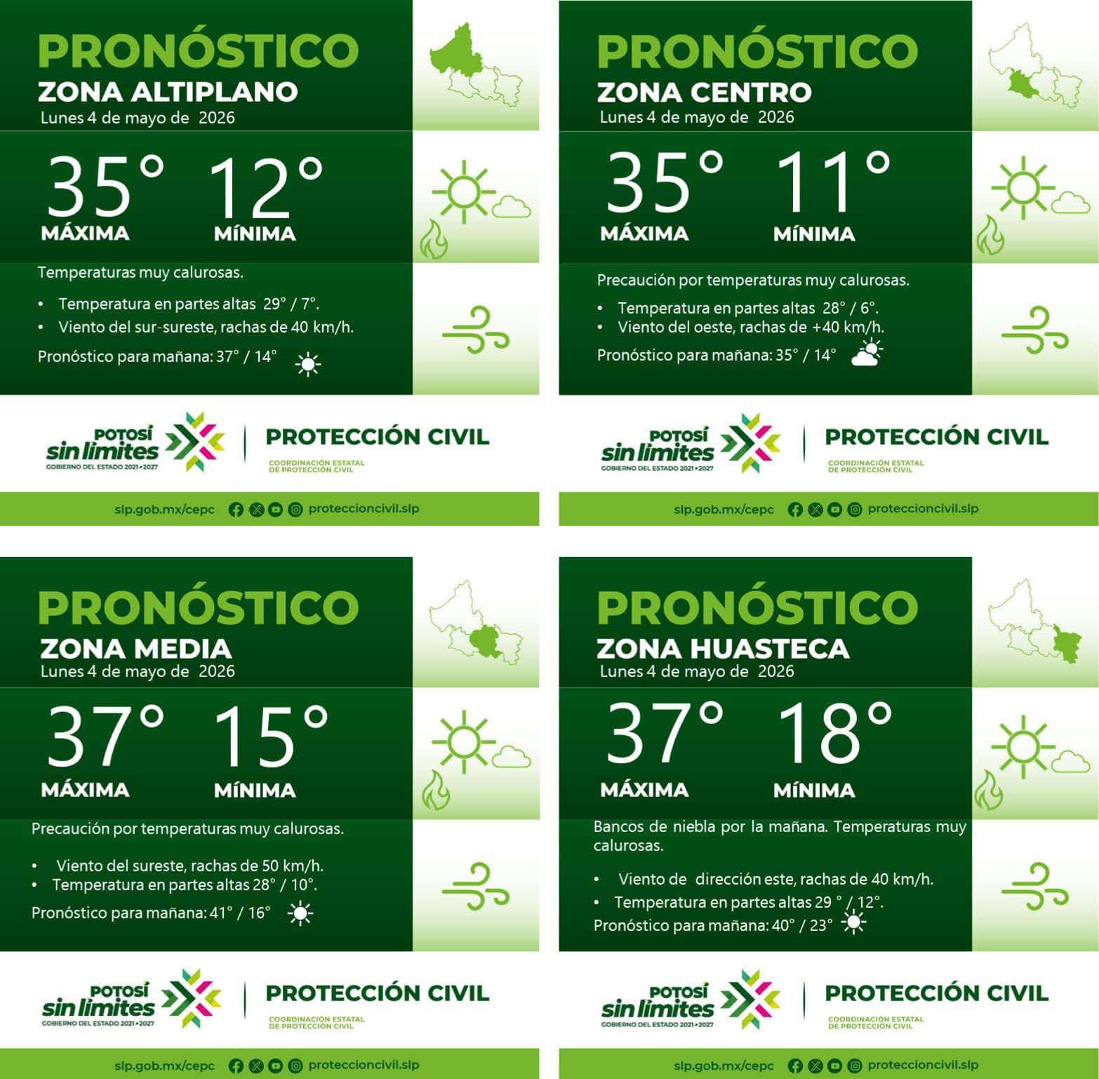 PRONÓSTICO DEL TIEMPO EN LAS CUATRO REGIONES DE SAN LUIS POTOSÍ